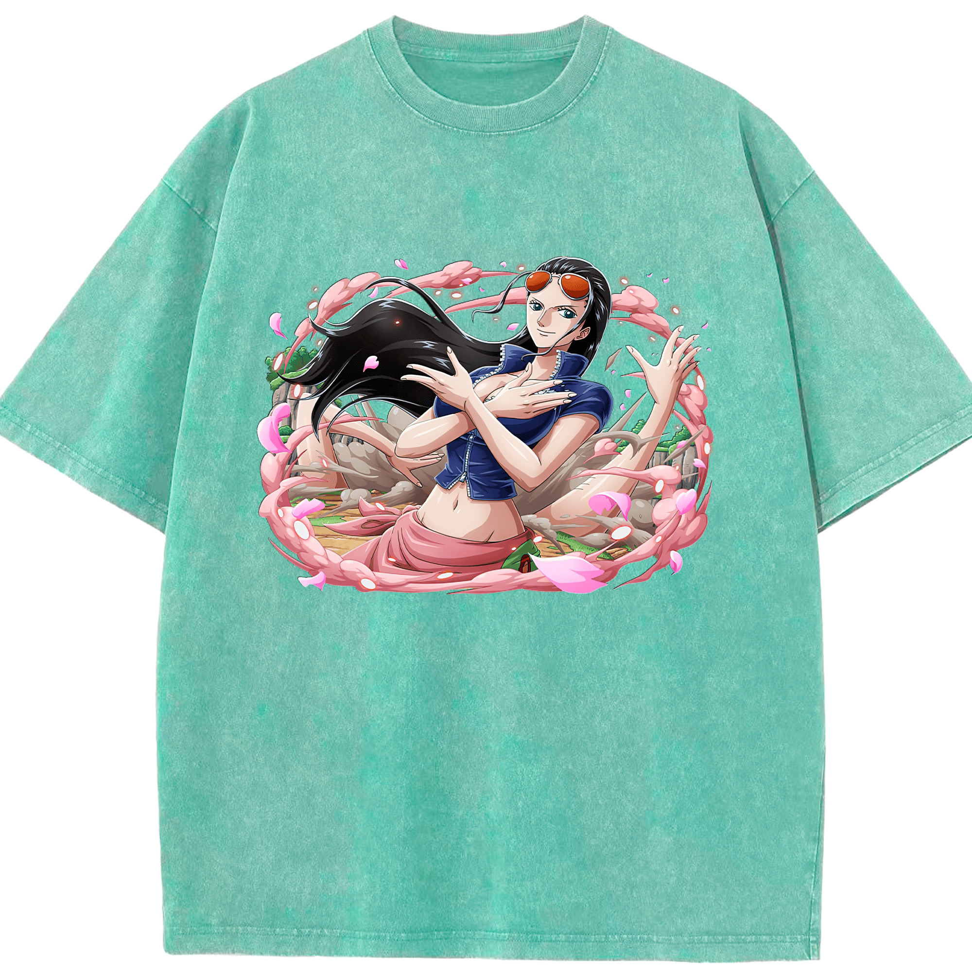 ワンピース ニコ・ロビン ONE PIECE Nico Robin 綿100% ヴィンテージ風 半袖Tシャツ（フロントプリント）
